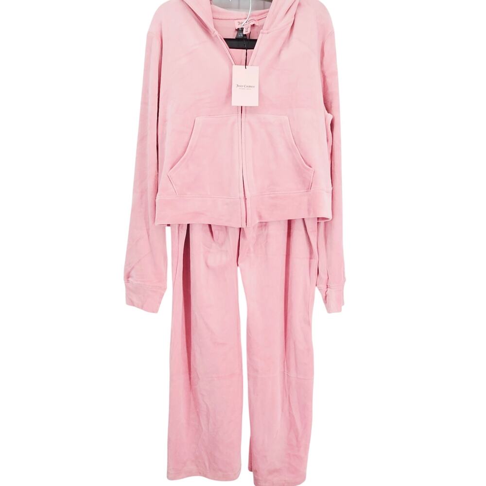 Juicy Couture Pink Velour Tracksuit Hoodie Wide Leg Pants Lounge Y2K XL NWT